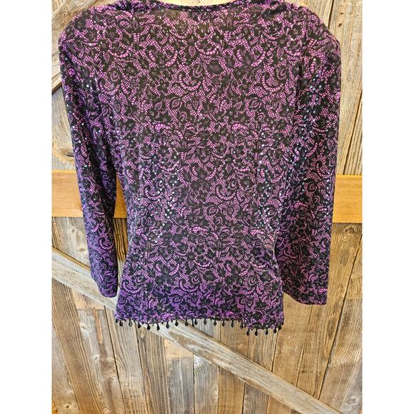 Vintage misook large made in USA purple clear sequins bead accent v neck glam - Picture 3 of 8